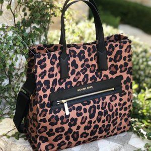 NWT Michael Kors Leopard kenly LG NS tote handbag